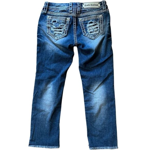Rock Revival Sherry Easy Capri Distressed Stretch Denim Cropped Cuffed Jeans 26 - Picture 8 of 8